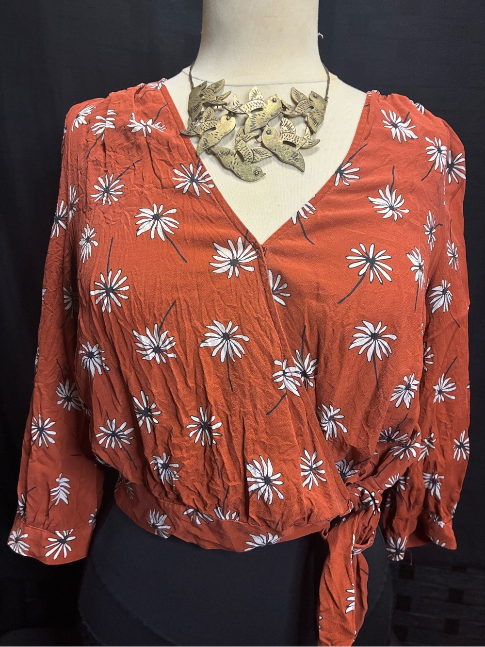 Madewell Rust Orange Floral Wrap Top
